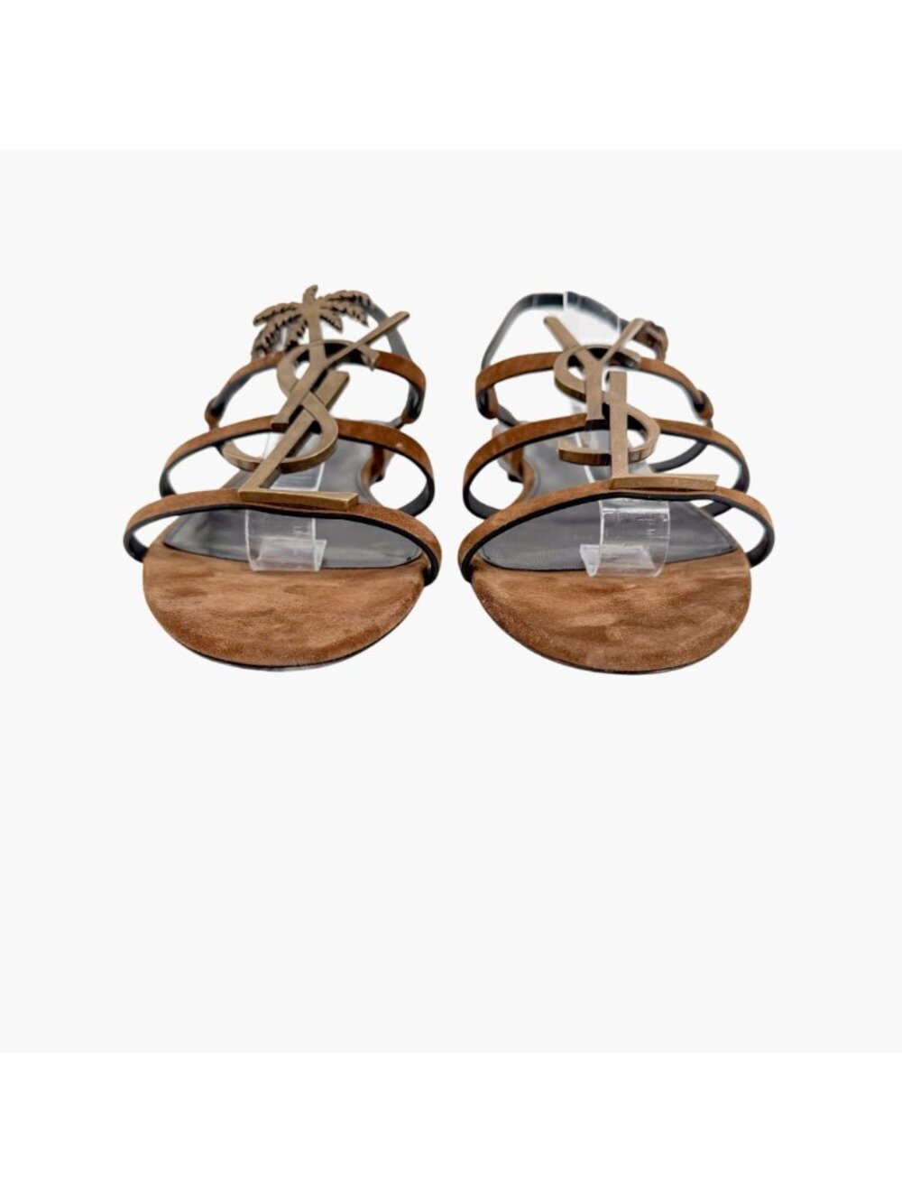 Saint Laurent Cassandra YSL Palm Tree Brown Suede Flat Sandals Size 40 US 10 - Picture 7 of 14